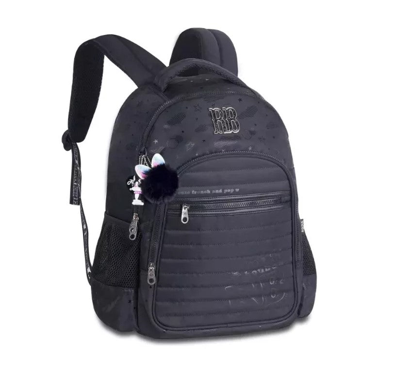 Mochila de Costas Infantil Rebecca Bonbon Holográfica Preta RB24589