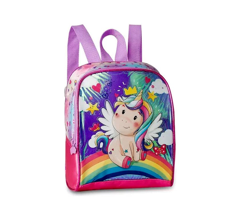 Kit Mochila Carrinho + Estojo + Lancheira Unicórnio Clio