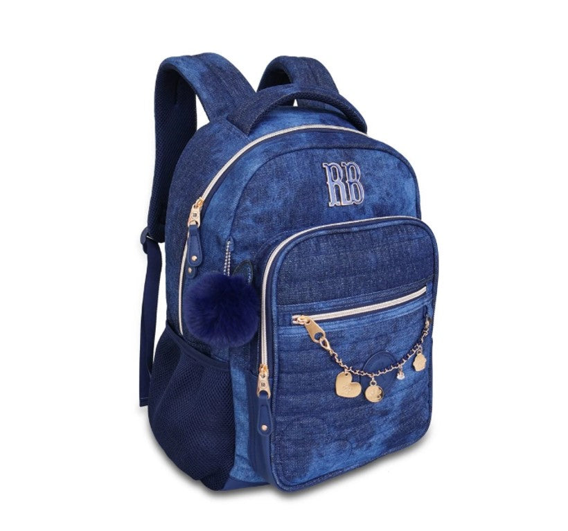 Kit Mochila de Costas e Lancheira Jeans Juvenil Rebecca Bonbon