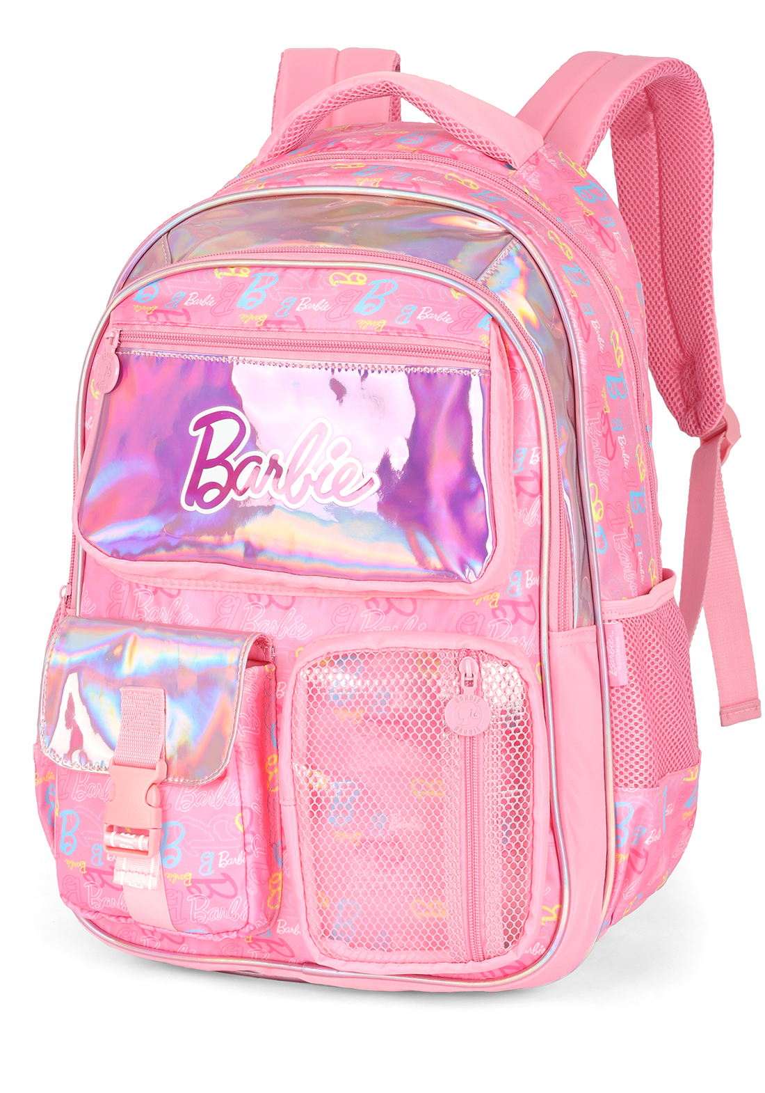 Kit Mochila de Costas G Barbie PINK Holográfica + Estojo Box Organizador Luxcel (2 Peças)