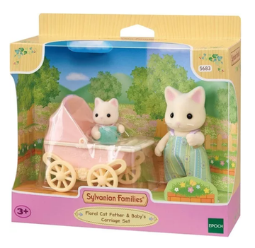 Sylvanian Families - Carrinho De Bebê Papai E Bebê Gatos Primavera