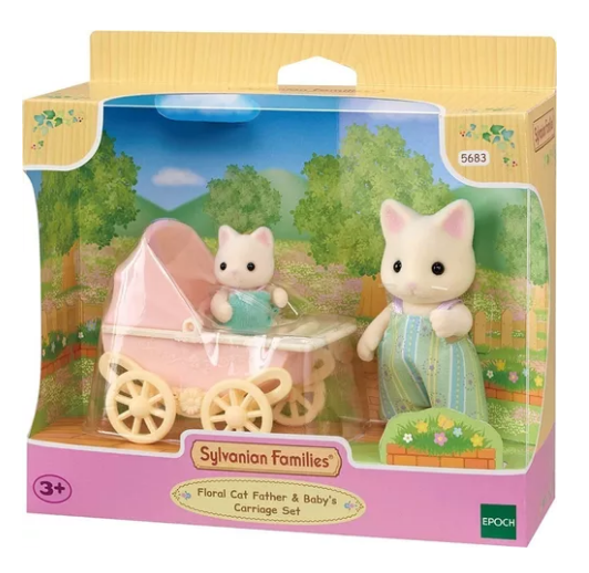 Sylvanian Families - Carrinho De Bebê Papai E Bebê Gatos Primavera
