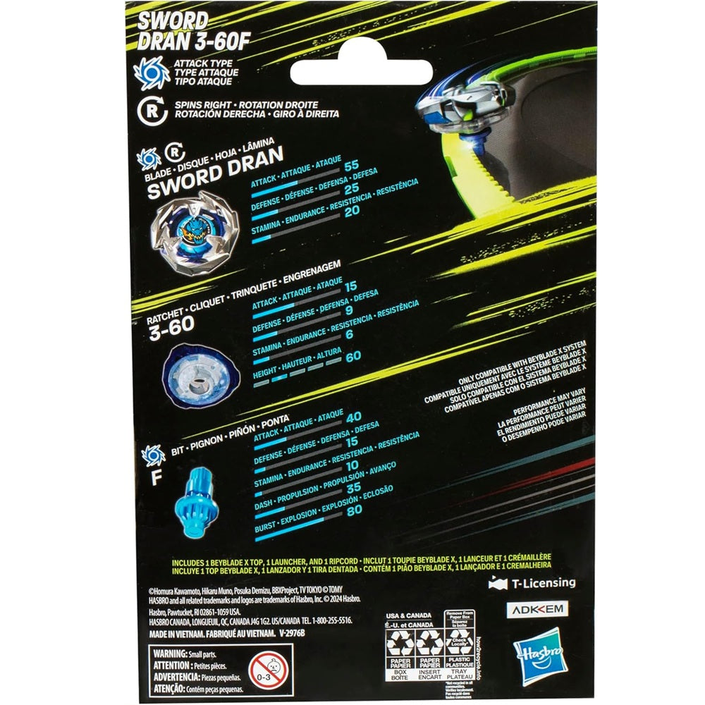 Beyblade X Sword Dran 3-60F Starter Pack Set - Hasbro