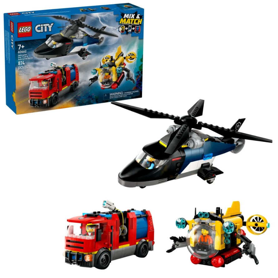 Lego City Helicóptero, Caminhão de Bombeiros e Submarino 60462