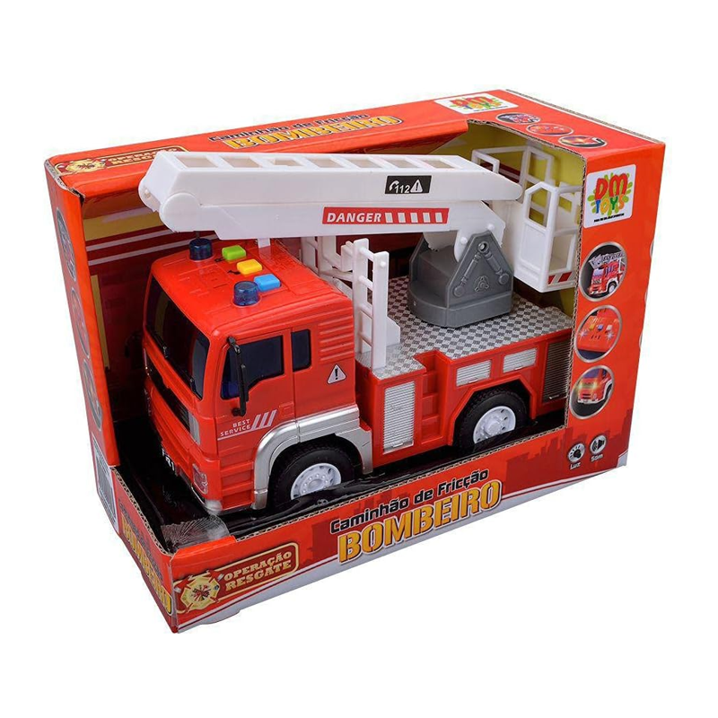 Carro de Bombeiro Fricção Com Luz E Som - DM Toys