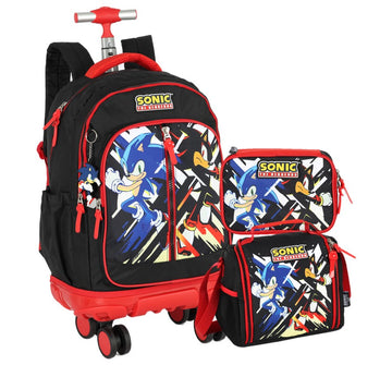 Kit Escolar Mochila de rodinhas Lancheira e Estojo Sonic e Shadow Luxcel