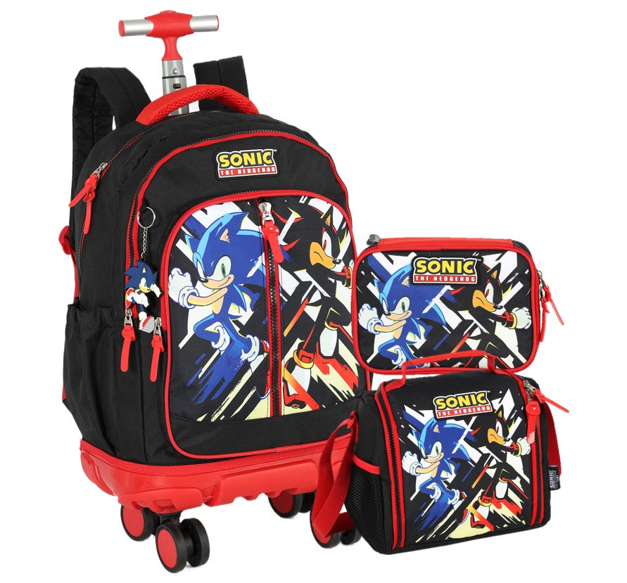 Kit Escolar Mochila de rodinhas Lancheira e Estojo Sonic e Shadow Luxcel