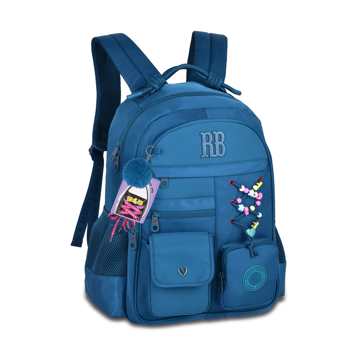 Mochila Juvenil Rebecca Bonbon RB Clio Style Cores Sortidas - Cadarço, Pompom e Patches