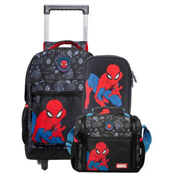 Kit 3 Peças Homem-Aranha Xeryus | Mochila de Rodinhas G + Lancheira + Estojo | Marvel Oficial