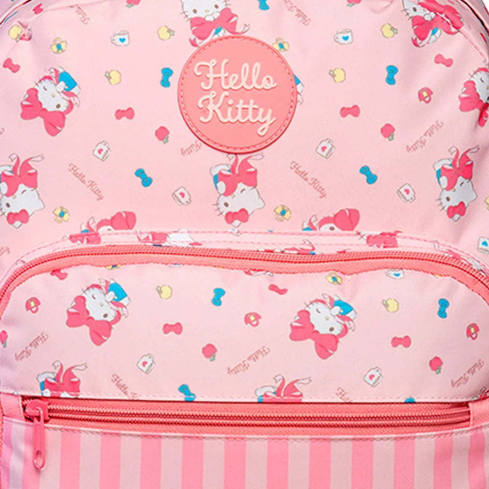 Kit Mochila de Costas G + Estojo Duplo Hello Kitty Xeryus Oficial | Estampa Listrada Pink