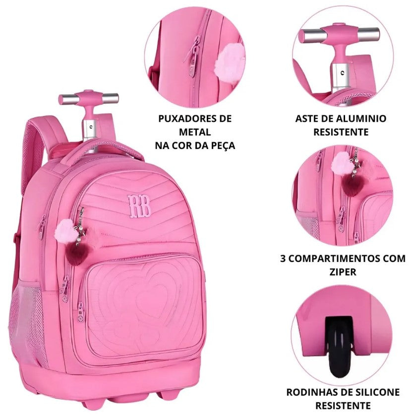 Mochila de Rodinhas Rebecca Bonbon Escolar Juvenil Soft RB24673