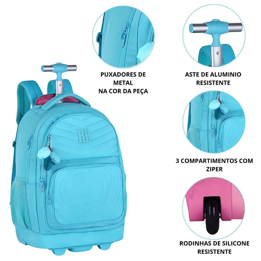 Mochila de Rodinhas Rebecca Bonbon Escolar Juvenil Soft RB24673