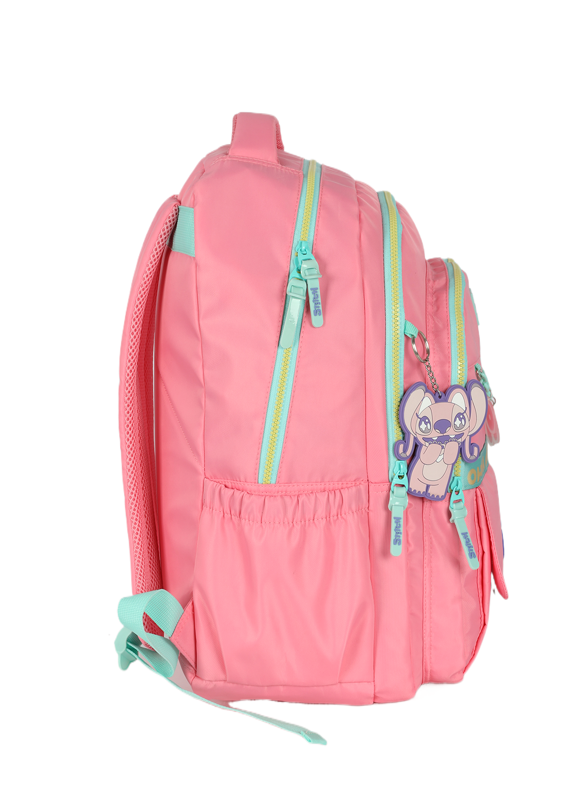 Kit Mochila de Costas G + Estojo Box Stitch Disney | Rosa Salmão Turquesa | 2 Peças Ohana | Chaveiro Angel