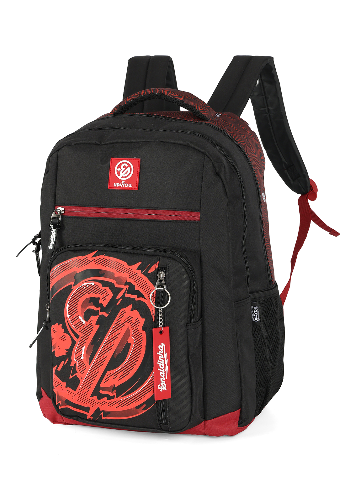 Mochila de Costas G Enaldinho Oficial | Preta e Vermelha | Up4You | Material Escolar