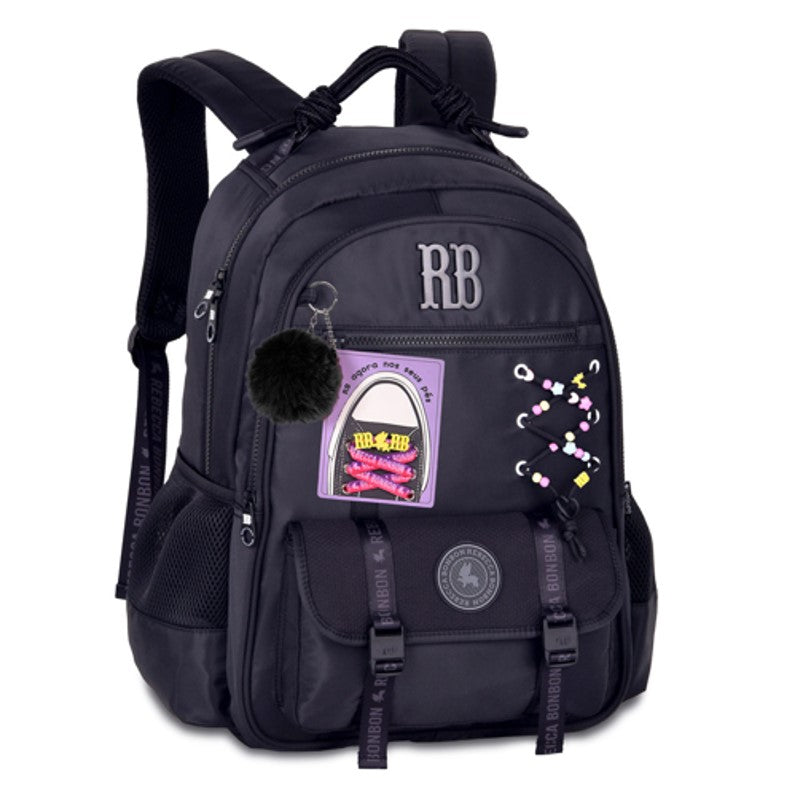 Mochila Juvenil Rebecca Bonbon RB Clio Style Cores Sortidas - Cadarço, Pompom e Patches