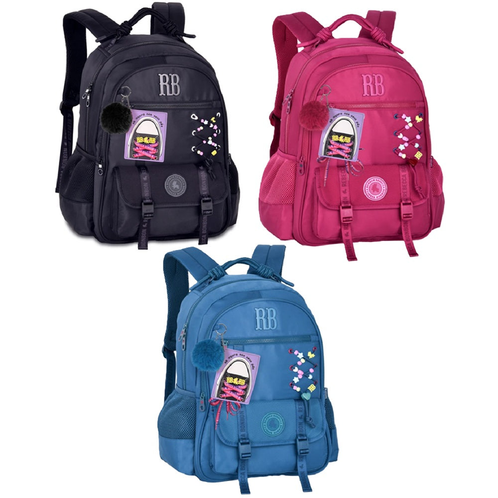 Mochila Juvenil Rebecca Bonbon RB Clio Style Cores Sortidas - Cadarço, Pompom e Patches