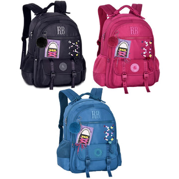 Mochila Juvenil Rebecca Bonbon RB Clio Style Cores Sortidas - Cadarço, Pompom e Patches