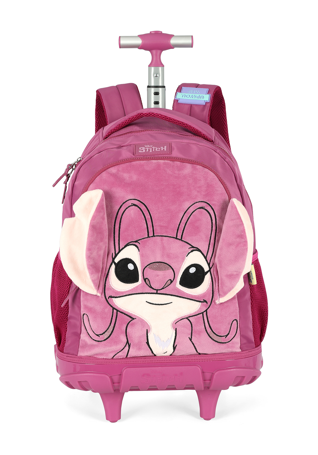 Mochila de Rodinhas G Angel Stitch Disney Luxcel | Pink Roxa Pelúcia 3D | Com Orelhas