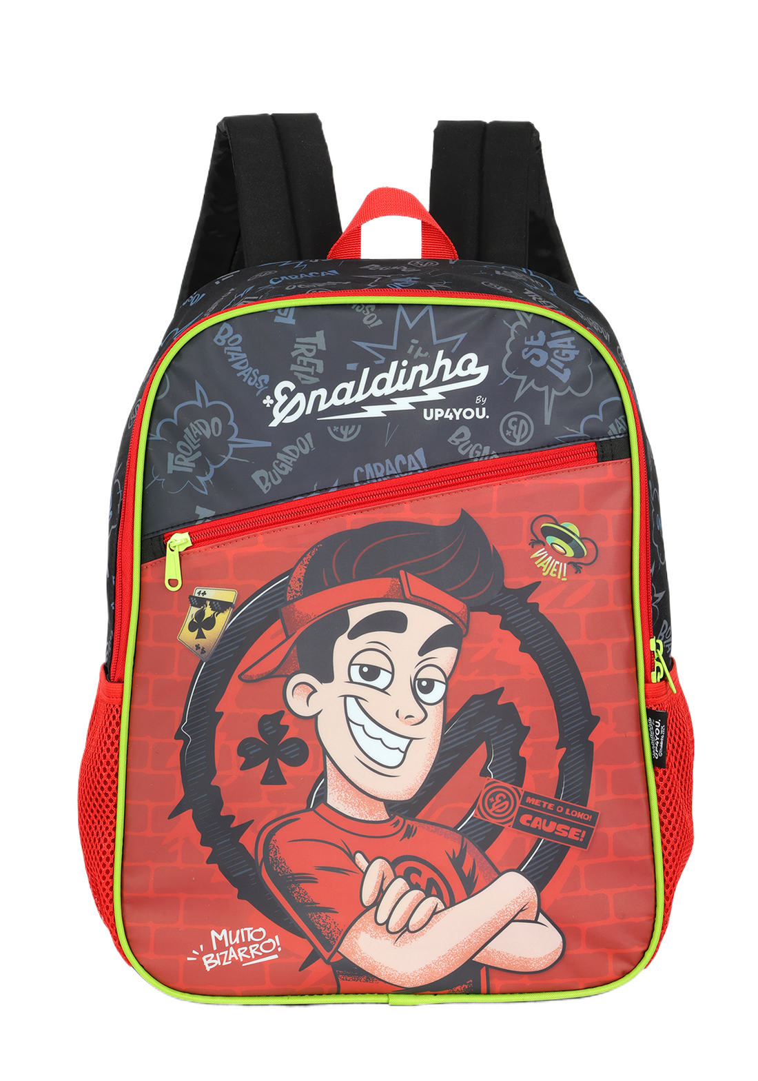 Kit Mochila de Costas G + Estojo Box Enaldinho UP4YOU | Preto e Vermelho Neon | Youtuber 2 Peças