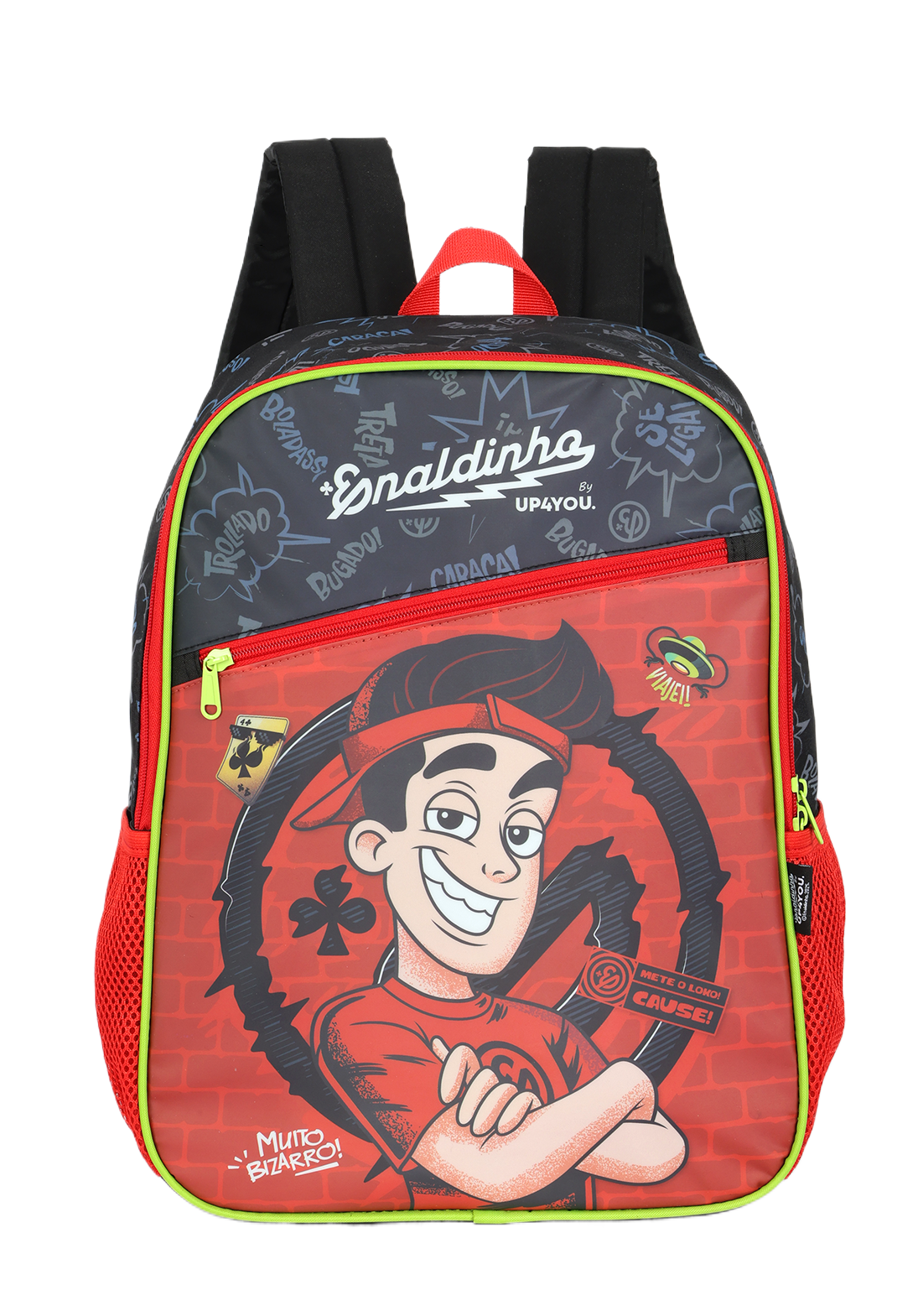 Kit Mochila de Costas G + Estojo Box Enaldinho UP4YOU | Preto e Vermelho Neon | Youtuber 2 Peças