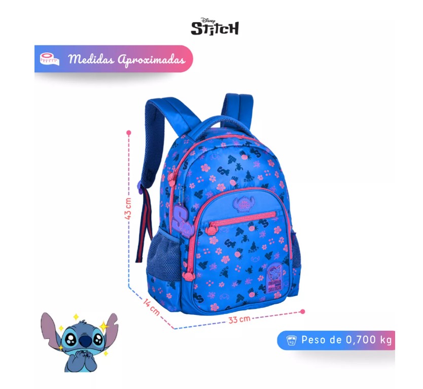 Mochila Escolar Costas Juvenil Tsum Tsum Disney Stitch TS24627