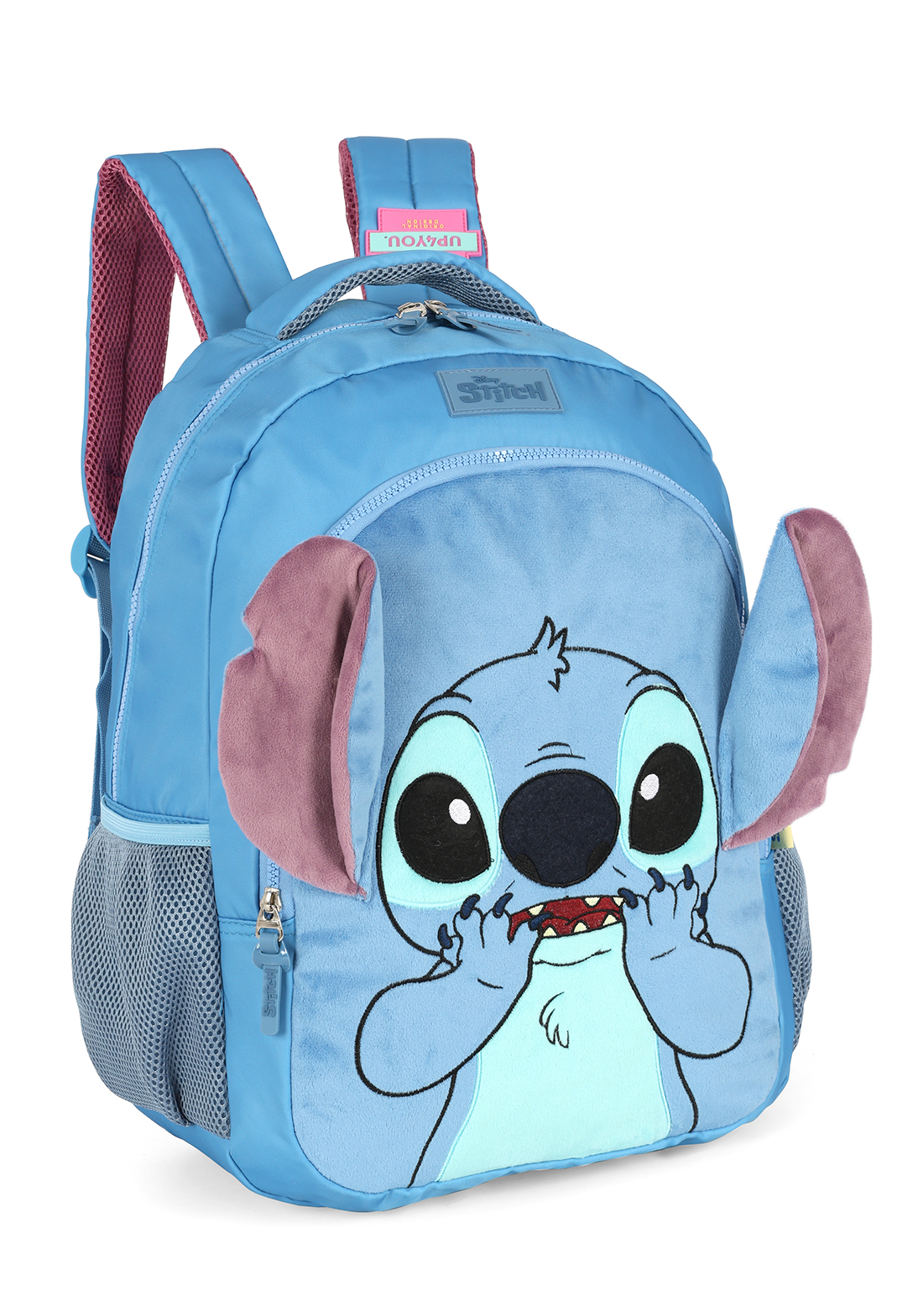 Mochila de Costas G Stitch Disney Luxcel | Azul Pelúcia 3D | Com Orelhas | Aveludada