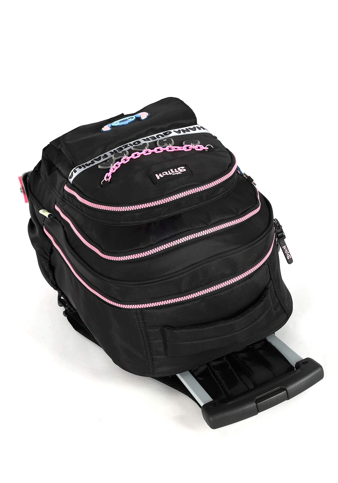 Mochila de Rodinhas G Stitch Disney Luxcel | Preta e Pink | Ohana | Rodas em Gel