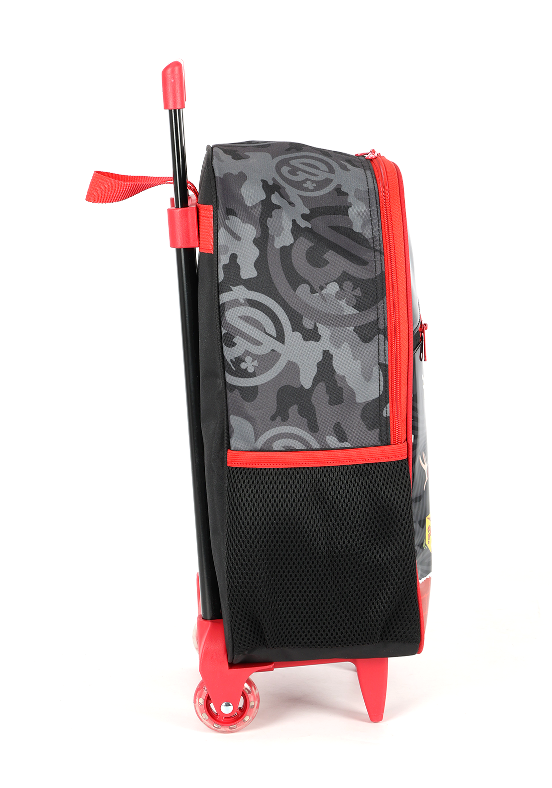 KIT Escolar COMPLETO Enaldinho Rodinhas G UP4YOU 3 Peças | Preto, Vermelho Neon | Lancheira e Estojo