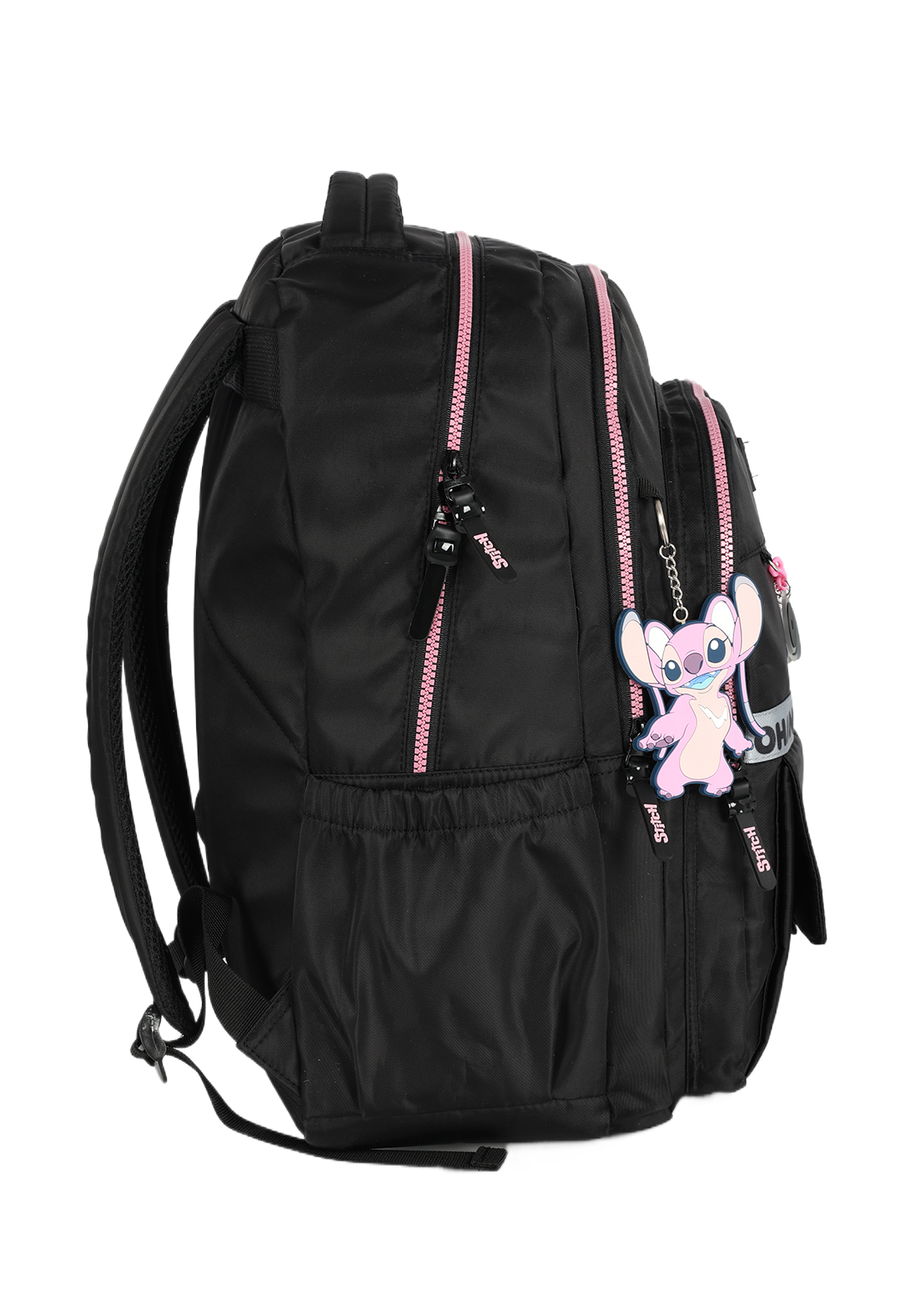 Kit Mochila de Costas G + Estojo Box Stitch Disney | Preto Pink | 2 Peças Ohana | Chaveiro Angel