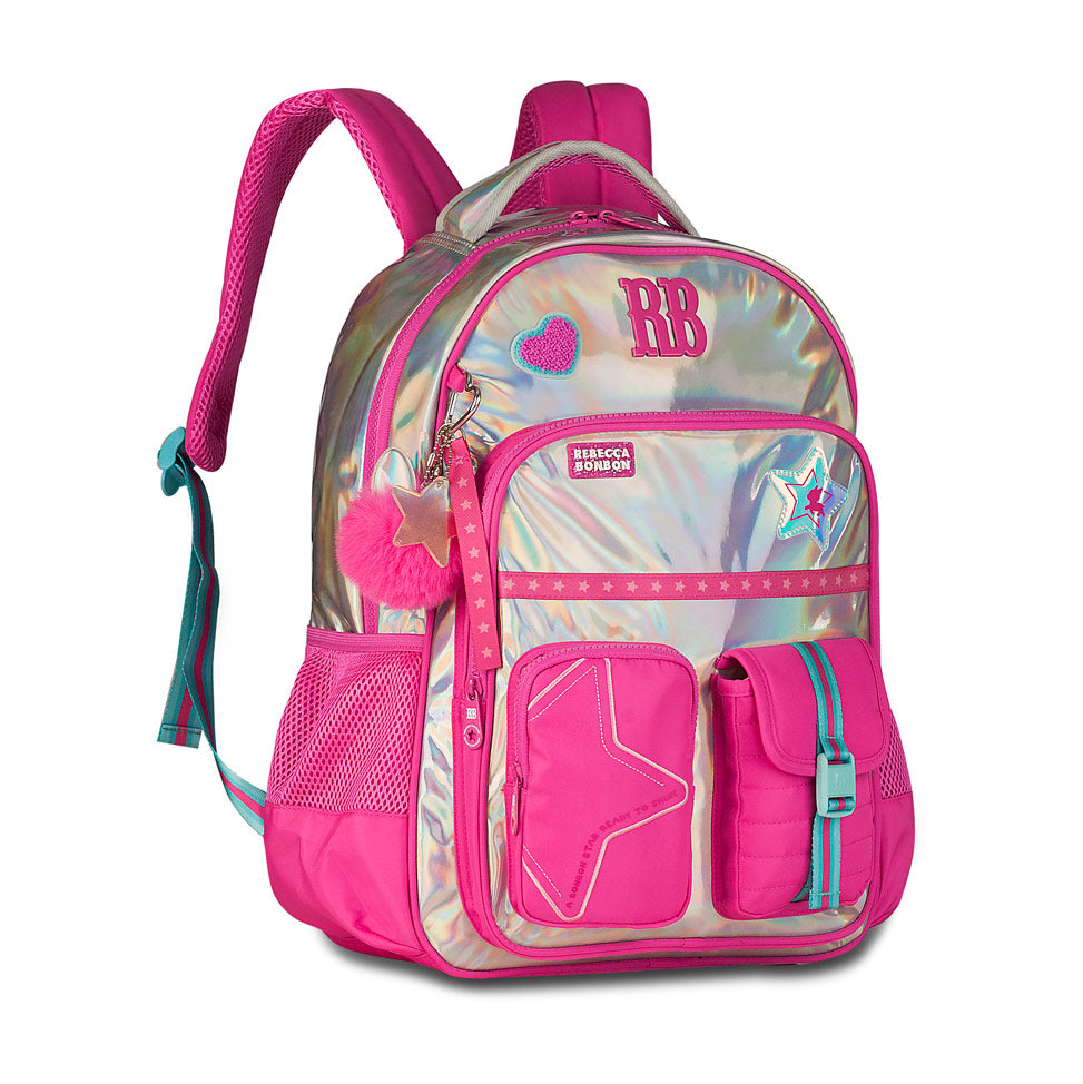 Mochila Rebecca Bonbon Holográfica RB Juvenil Compartimento Notebook - Cor Sortida