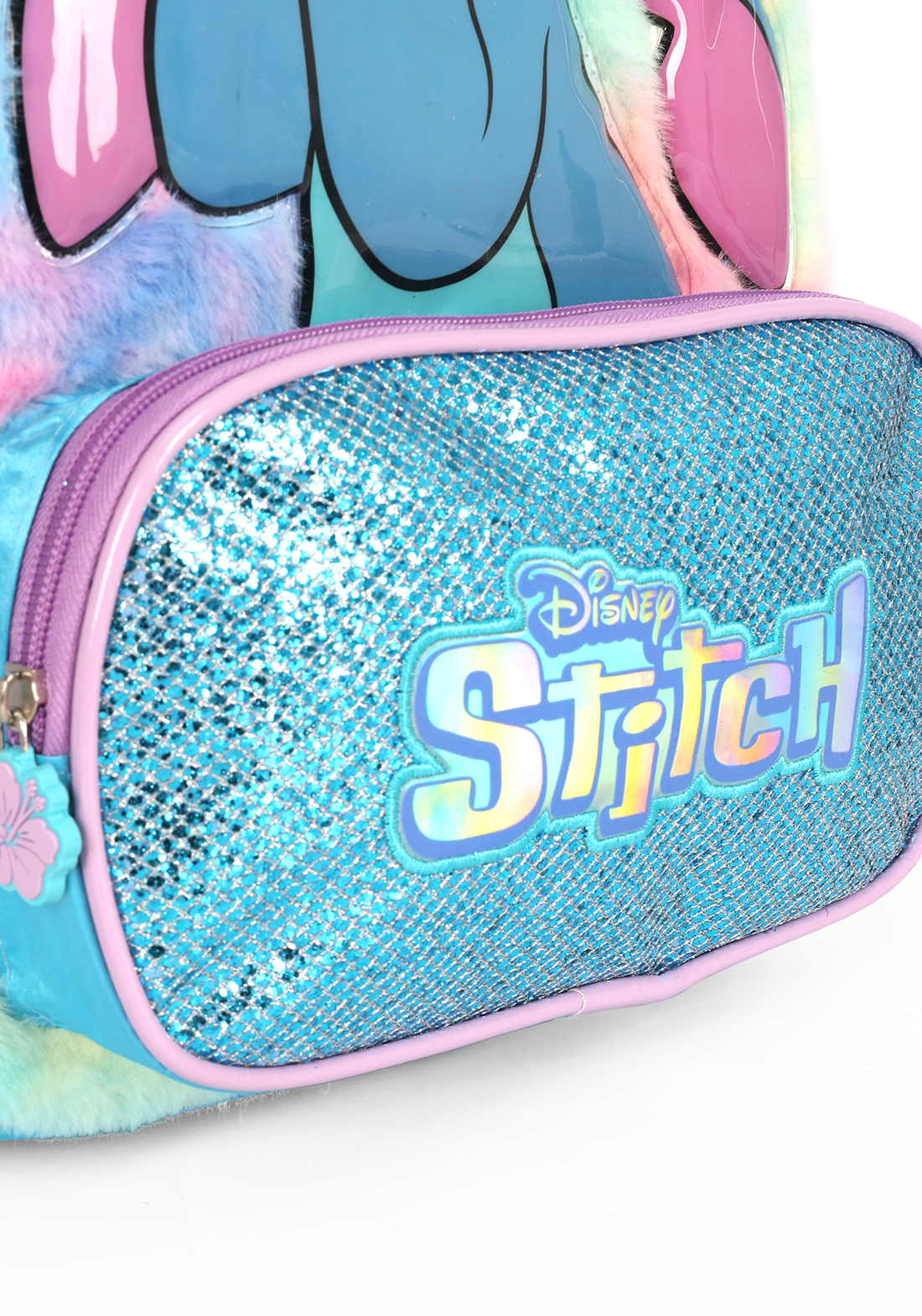 Mochila de Costas G Stitch Pelúcia & Paetê AZUL Luxcel - Fofura e Brilho Disney!