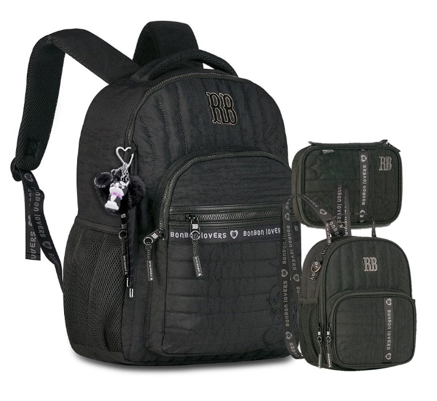 Kit Escolar Rebecca Bonbon – Mochila + Lancheira + Estojo Preto