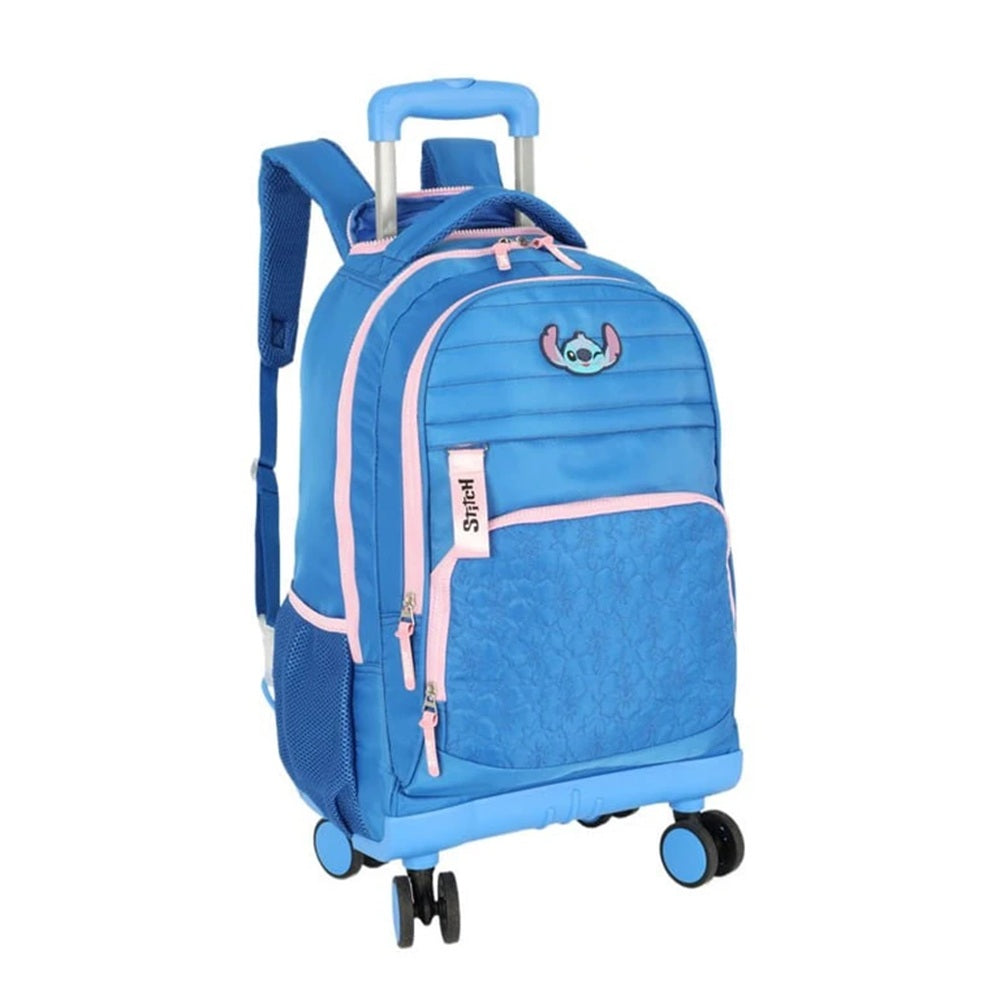 Mochila Carrinho 360 Haste Dupla Porta Notebook Stitch Azul