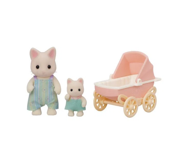 Sylvanian Families - Carrinho De Bebê Papai E Bebê Gatos Primavera