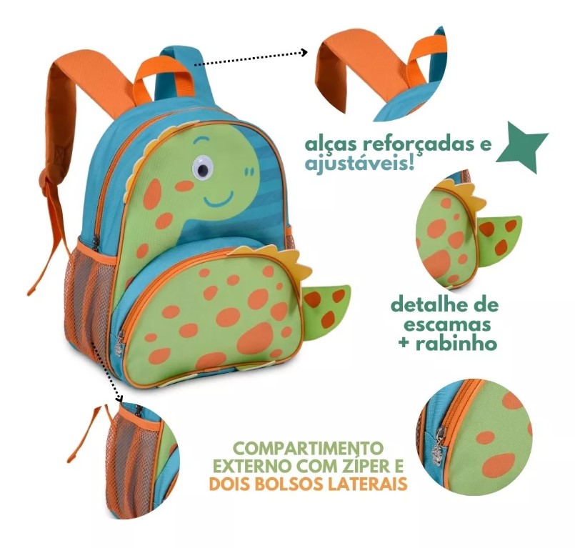 Mochila De Costas Infantil Escolar Clio Pets Dino