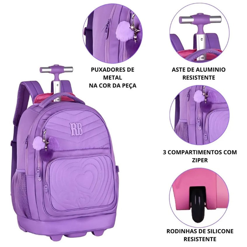 Mochila de Rodinhas Rebecca Bonbon Escolar Juvenil Soft RB24673