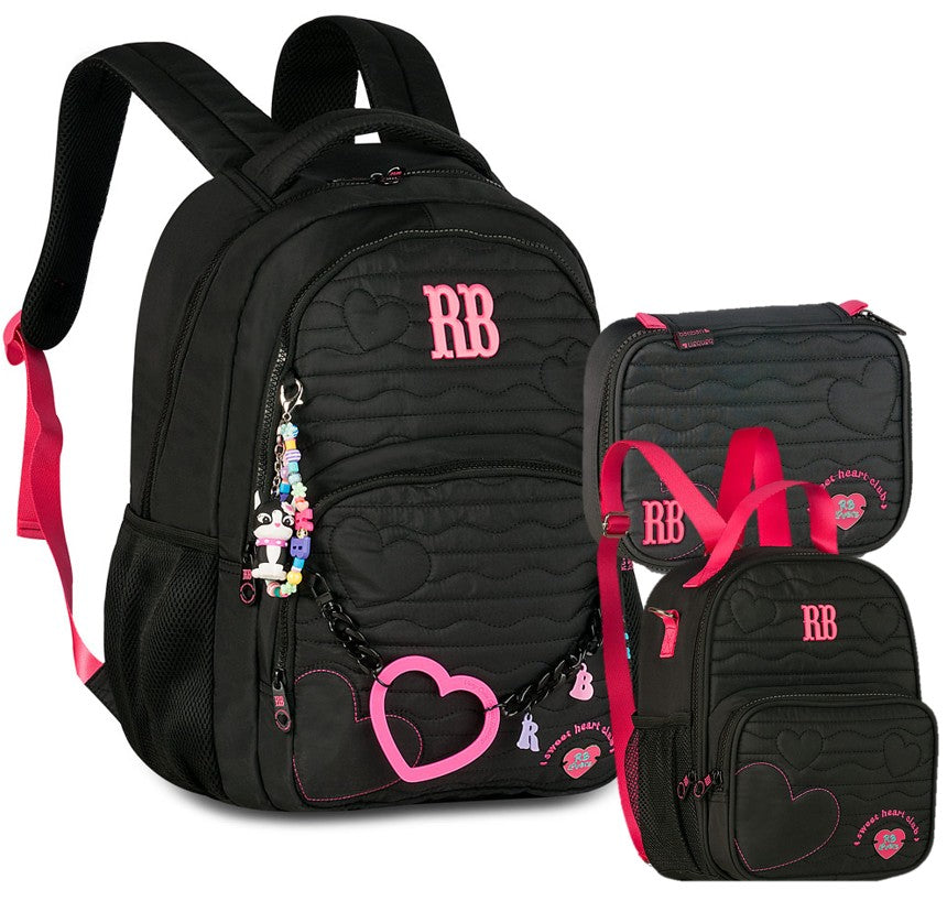 Kit Completo Mochila Lancheira Estojo Rebecca Bonbon RB Clio Preto Original