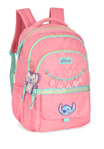 Mochila de Costas G Stitch Disney Luxcel | Rosa Salmão Turquesa | Ohana | Chaveiro Angel