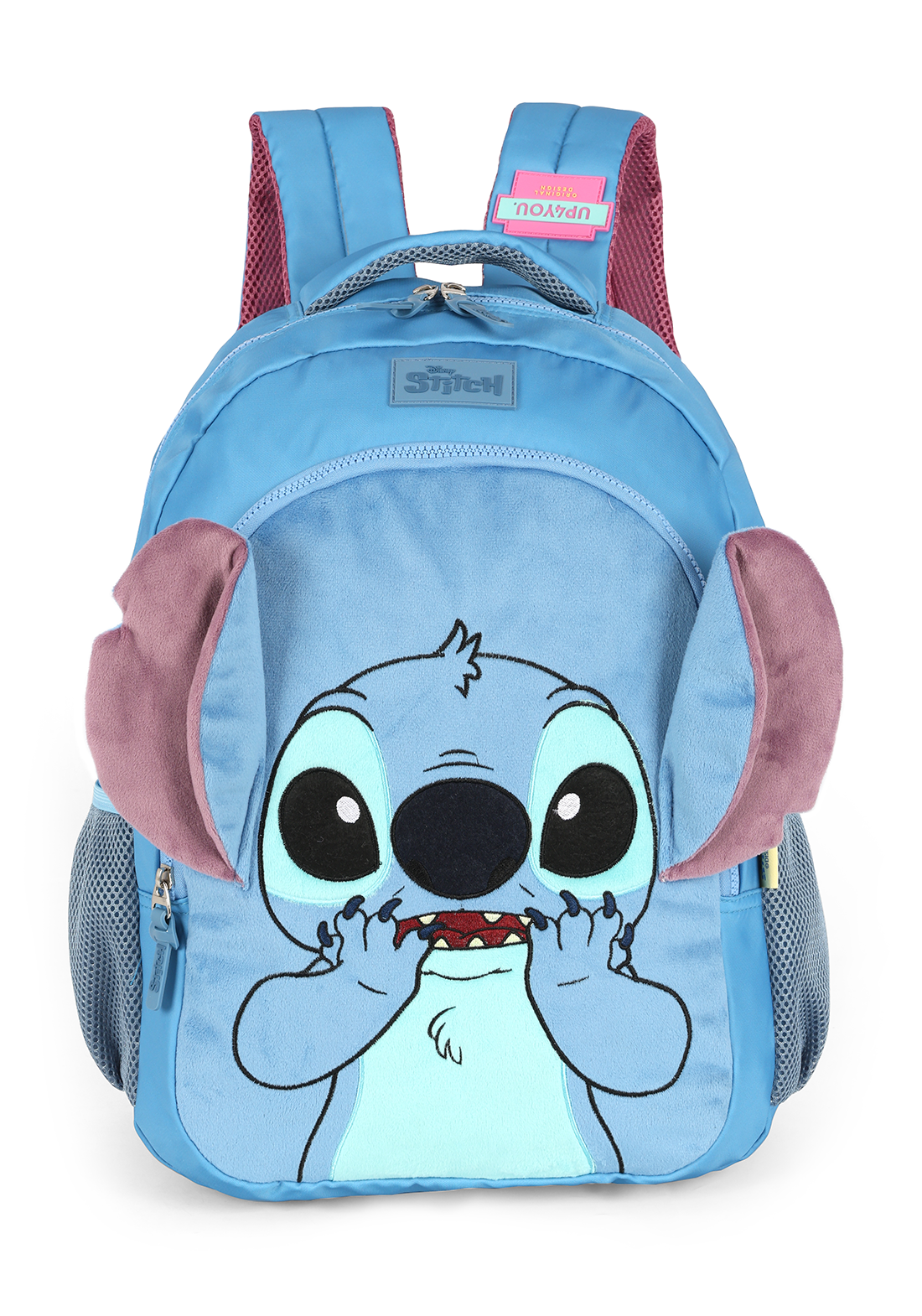 Mochila de Costas G Stitch Disney Luxcel | Azul Pelúcia 3D | Com Orelhas | Aveludada
