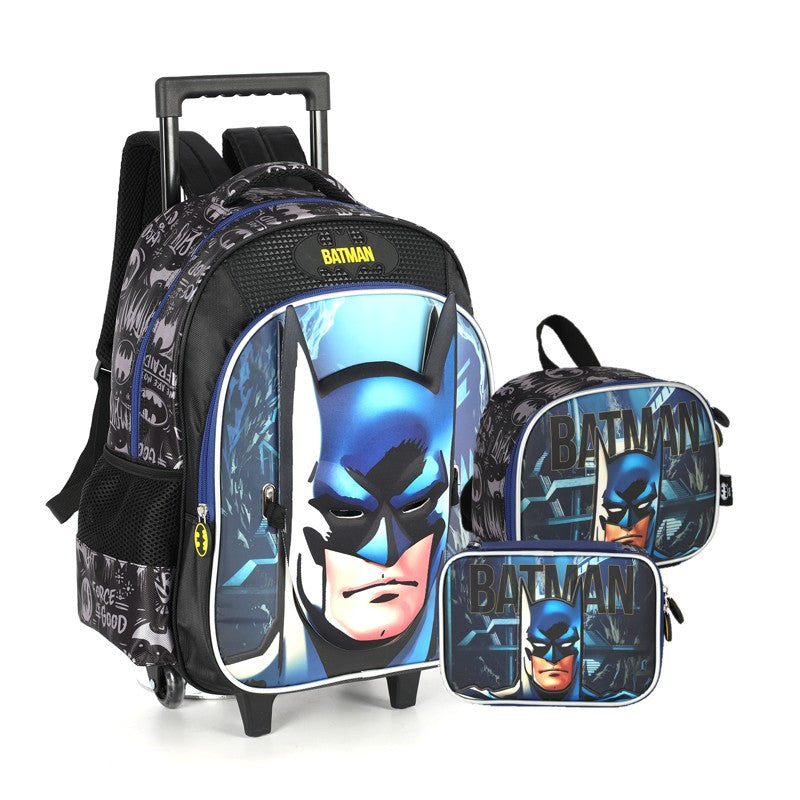 KIT Escolar COMPLETO Batman Luxcel 3 Peças: Mochila de Rodinhas G + Lancheira Térmica + Estojo Organizador