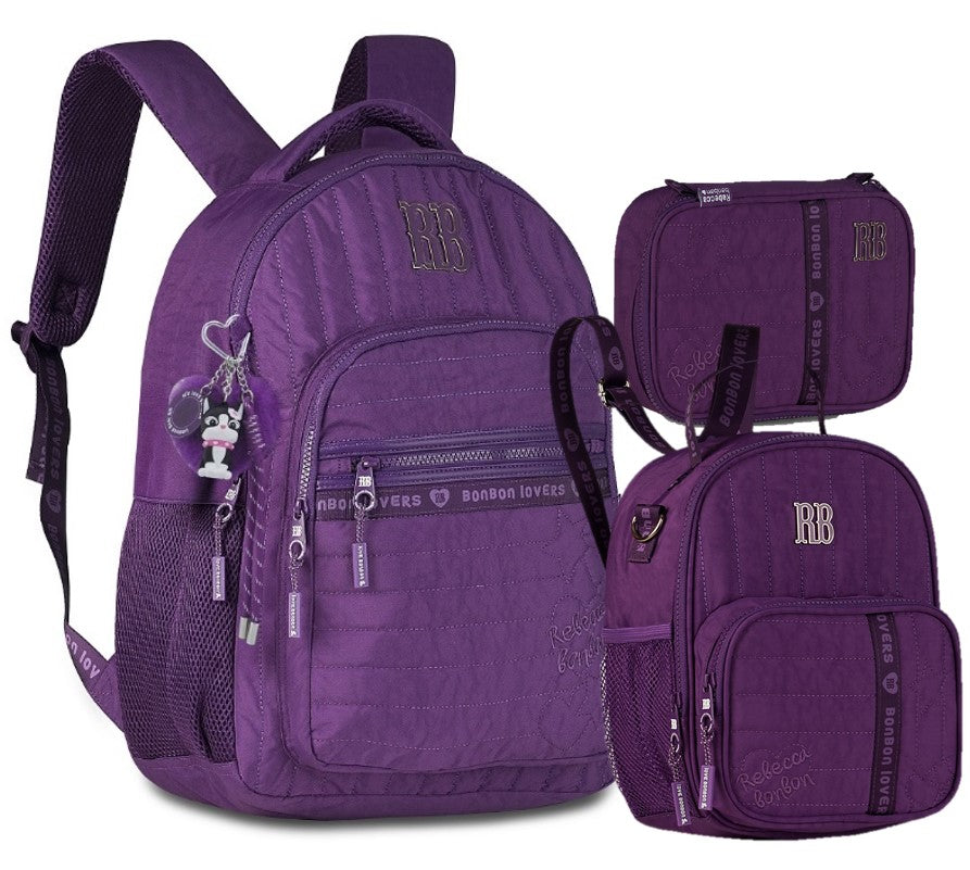 Kit Escolar Rebecca Bonbon – Mochila + Lancheira + Estojo Lilás
