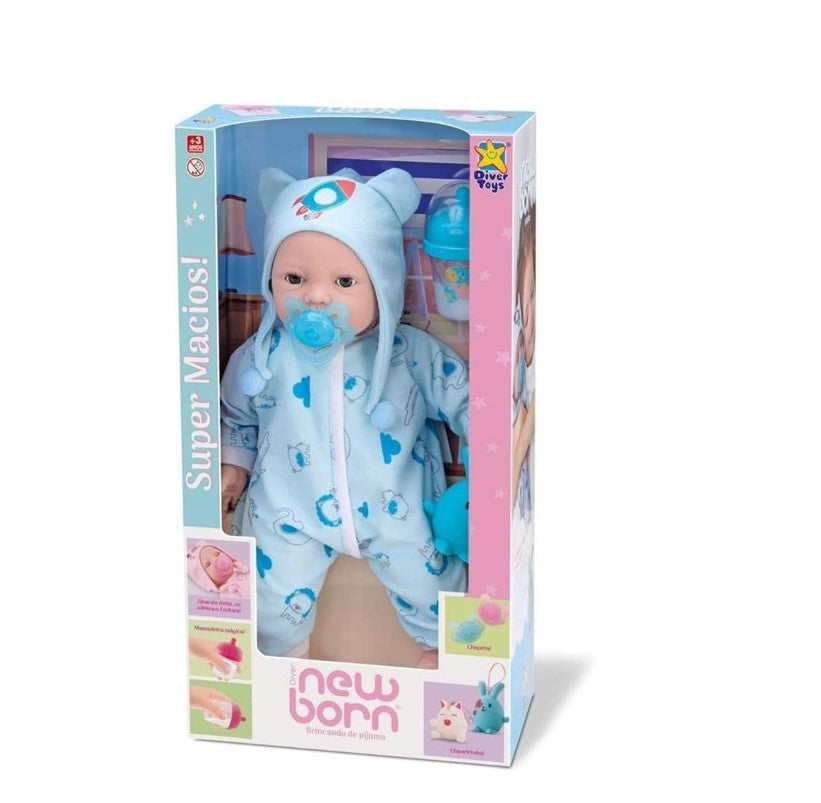 Boneca Diver New Born Brincando De Pijama Menino - Divertoys