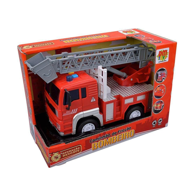 Carro de Bombeiro Fricção Com Luz E Som - DM Toys