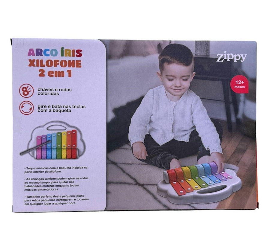 Piano Xilofone Infantil 2x1 Arco-Íris - Zippy Toys