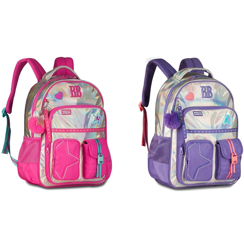Mochila Rebecca Bonbon Holográfica RB Juvenil Compartimento Notebook - Cor Sortida