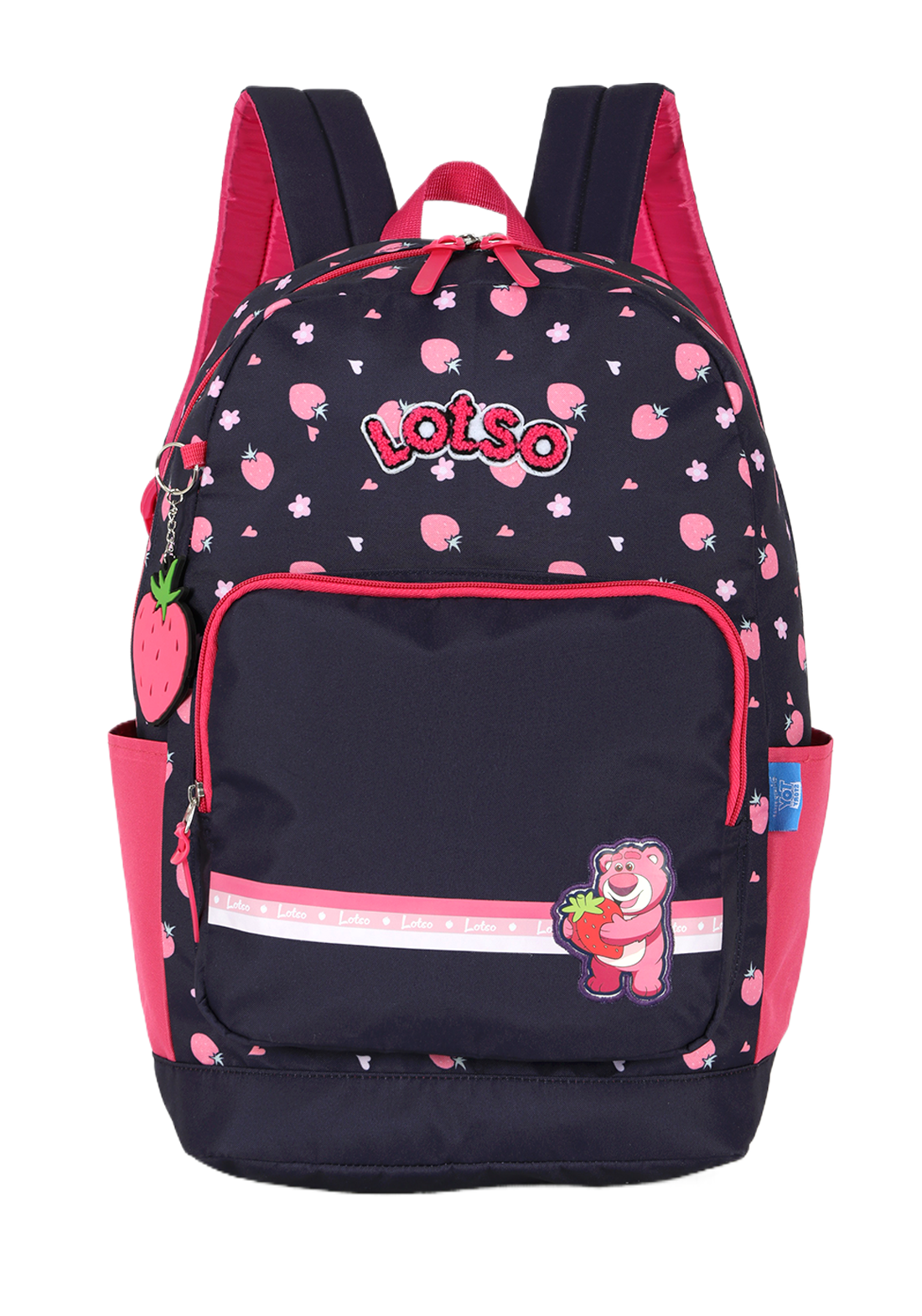 Mochila de Costas G Lotso Disney Luxcel | Toy Story | Azul Escuro e Pink | Chaveiro Morango