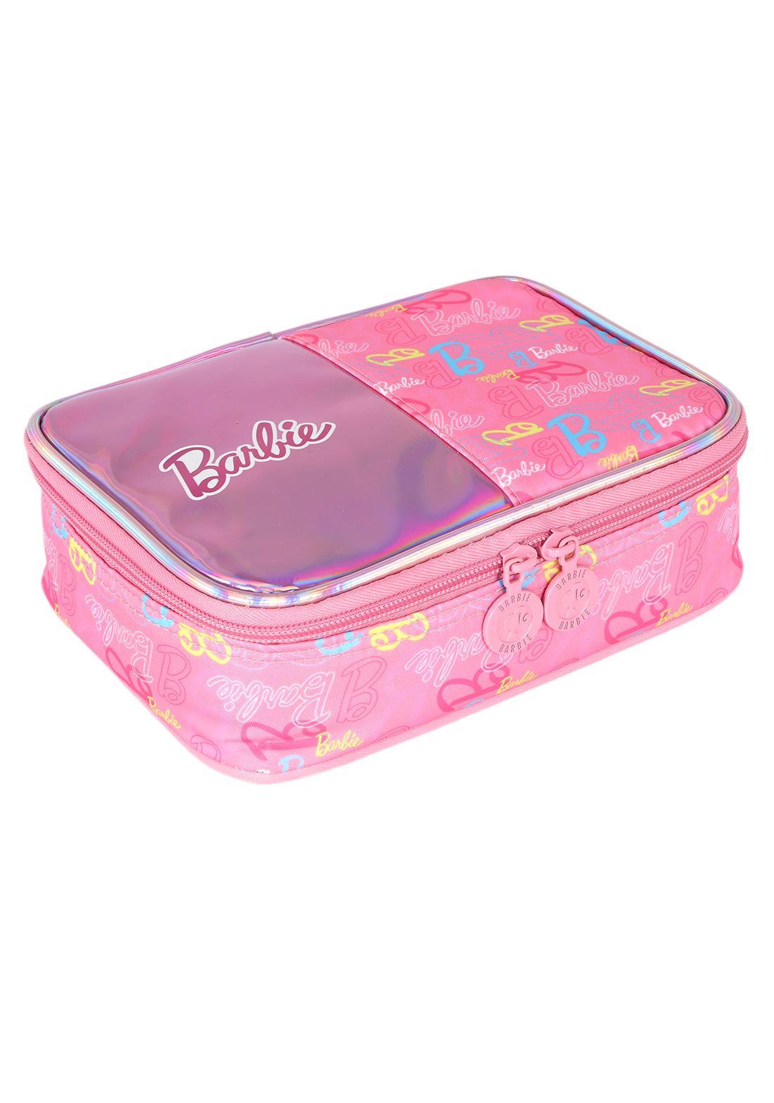 Kit Mochila de Costas G Barbie PINK Holográfica + Estojo Box Organizador Luxcel (2 Peças)