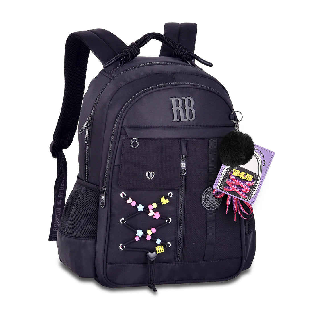 Kit Completo Mochila Lancheira Estojo Rebecca Bonbon RB Clio Style - Miçangas e Cadarço Preto