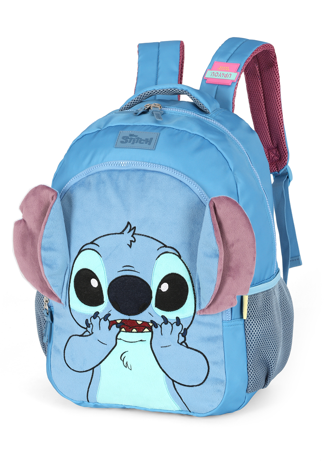Mochila de Costas G Stitch Disney Luxcel | Azul Pelúcia 3D | Com Orelhas | Aveludada