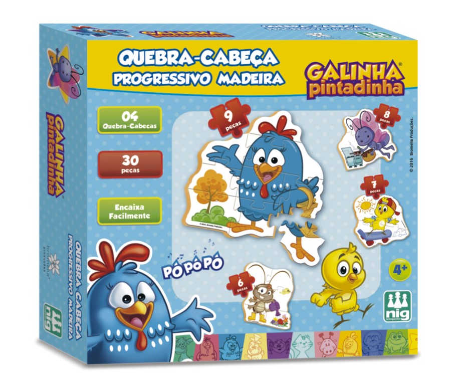 Quebra-Cabeça Progressivo Galinha Pintadinha em Madeira - Nig